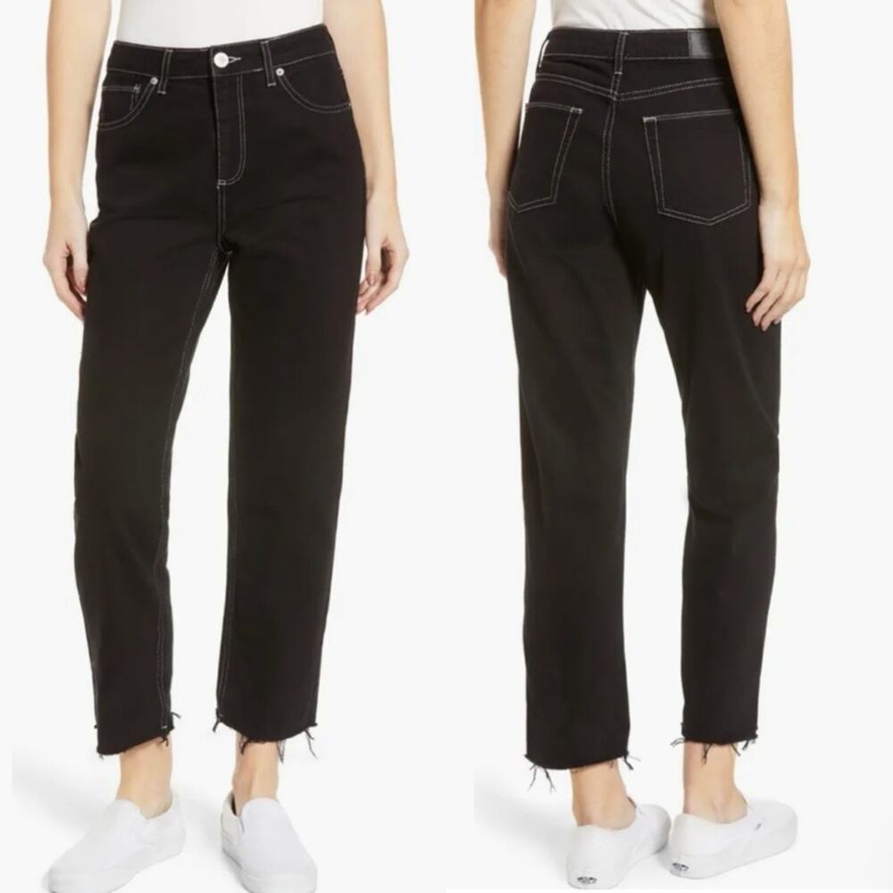 BDG Pax High Waist Raw Hem Cropped Black Jean with Contrast Stitching